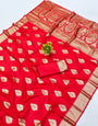 Snazzy Red Pure Zari Weaving Banarasi Silk Saree With Vibrant Blouse Piece