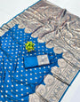Gleaming Blue Pure Zari Weaving Banarasi Silk Saree With Fugacious Blouse Piece