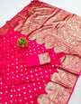 Most Flattering Dark Pink Pure Zari Weaving Banarasi Silk Saree With Rhapsody Blouse Piece