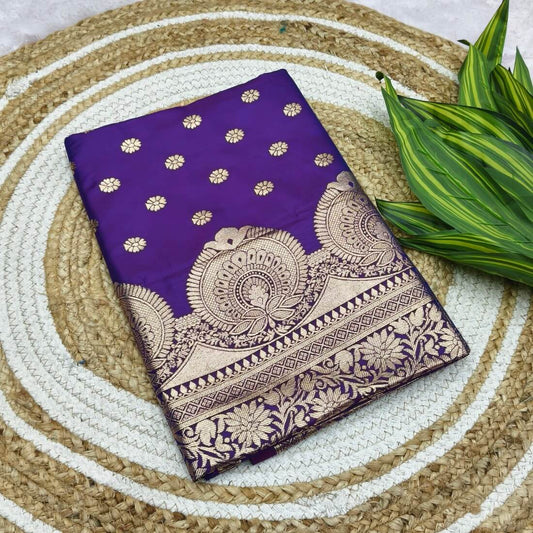 Glorious Purple Pure Zari Weaving Banarasi Silk Saree With Eclat Blouse Piece