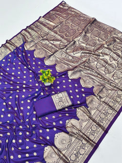 Glorious Purple Pure Zari Weaving Banarasi Silk Saree With Eclat Blouse Piece