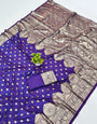 Glorious Purple Pure Zari Weaving Banarasi Silk Saree With Eclat Blouse Piece