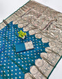 Invaluable Rama Pure Zari Weaving Banarasi Silk Saree With Brood Blouse Piece
