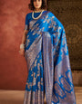 Pleasant Blue Pure Zari Weaving Banarasi Silk Saree With Ethnic Blouse Piece