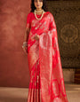 Exceptional Dark Pink Pure Zari Weaving Banarasi Silk Saree With Exemplary Blouse Piece