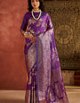 Ideal Purple Pure Zari Weaving Banarasi Silk Saree With Exquisite Blouse Piece