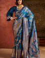 Sumptuous Rama Pure Zari Weaving Banarasi Silk Saree With Delightful Blouse Piece