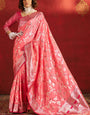 Scintilla Pink Pure Zari Weaving Banarasi Silk Saree With Nectarous Blouse Piece