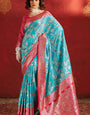 Transcendent Turquoise Pure Zari Weaving Banarasi Silk Saree With Jazzy Blouse Piece