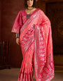 Elision Pink Pure Zari Weaving Banarasi Silk Saree With Desiring Blouse Piece