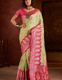 Luminous Pista Pure Zari Weaving Banarasi Silk Saree With Embrocation Blouse Piece