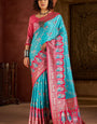Gossamer Turquoise Pure Zari Weaving Banarasi Silk Saree With Prettiest Blouse Piece