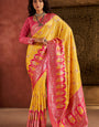 Pleasurable Yellow Pure Zari Weaving Banarasi Silk Saree With Classy Blouse Piece