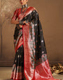 Posh Black Pure Zari Weaving Banarasi Silk Saree With Magnificat Blouse Piece