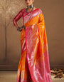 Diaphanous Orange Pure Zari Weaving Banarasi Silk Saree With Engaging Blouse Piece