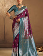 Glamorous Purple Pure Zari Weaving Banarasi Silk Saree With Desultory Blouse Piece