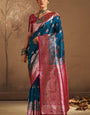 Beautiful Rama Pure Zari Weaving Banarasi Silk Saree With Woebegone Blouse Piece