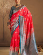 Flameboyant Red Pure Zari Weaving Banarasi Silk Saree With Lovely Blouse Piece