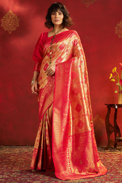 Charming Dark Pink Kanjivaram Silk Saree With Gratifying Blouse Piece
