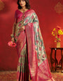 Eloquence Rama Kanjivaram Silk Saree With Lustrous Blouse Piece