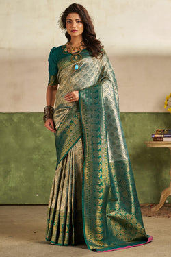 Embellished Green Kanjivaram Silk Saree With Super classy Blouse Piece