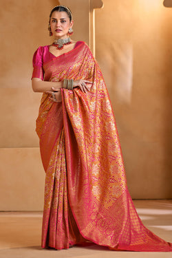 Magnetic Dark Pink Kanjivaram Silk Saree With Alluring Blouse Piece