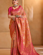 Magnetic Dark Pink Kanjivaram Silk Saree With Alluring Blouse Piece