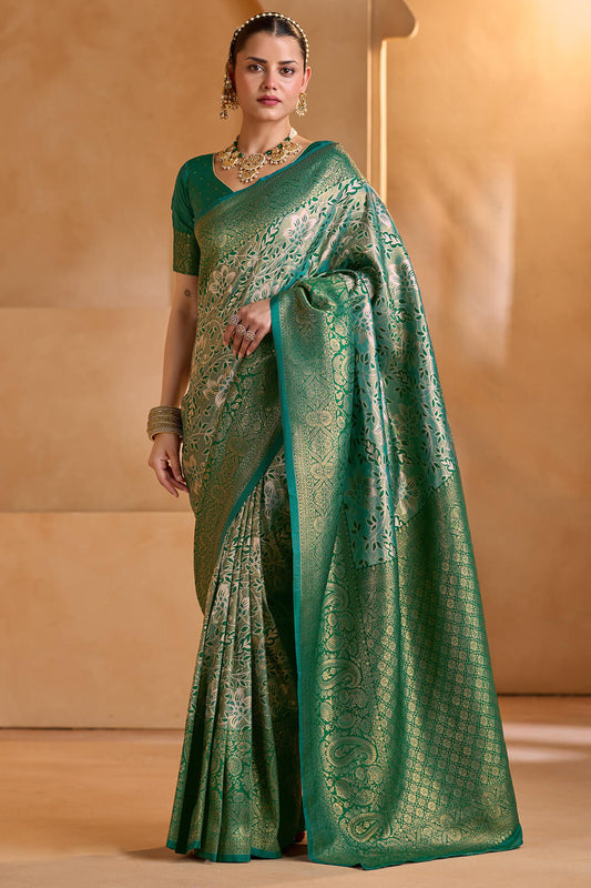 Marvellous Green Kanjivaram Silk Saree With Jubilant Blouse Piece