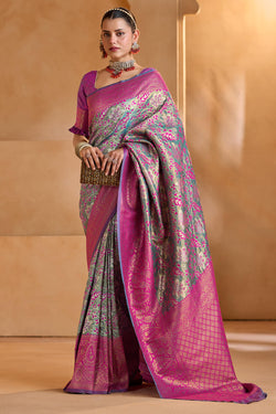 Hypnotic Rama Kanjivaram Silk Saree With Petrichor Blouse Piece