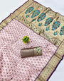 Smart Baby Pink Organza Paithani Silk Saree With Amiable Blouse Piece