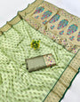 Eye-catching Pista Organza Paithani Silk Saree With Admirable Blouse Piece