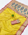 Inspiring Yellow Organza Paithani Silk Saree With Vivacious Blouse Piece