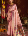 Breathtaking Baby Pink Organza Paithani Silk Saree With Enigmatic Blouse Piece