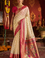 Dulcet Beige Organza Paithani Silk Saree With Splendorous Blouse Piece