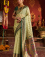 Blooming Pista Organza Paithani Silk Saree With Panache Blouse Piece
