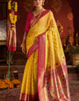 Exuberant Yellow Organza Paithani Silk Saree With Dazzling Blouse Piece