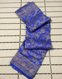 Splendiferous Blue Soft Banarasi Silk Saree With Bucolic Blouse Piece