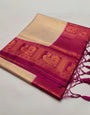 Palimpsest Beige Kanjivaram Silk Saree With Lovely Blouse Piece
