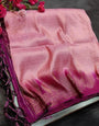 Fugacious Pink Kanjivaram Silk Saree With Lissome Blouse Piece