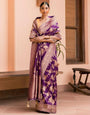 Brood Purple Soft Banarasi Silk Saree With Ravishing Blouse Piece