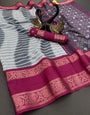 Sizzling Grey Digital Printed Dola Silk Saree With Pleasant Blouse Piece