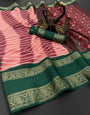 Sensational Peach Digital Printed Dola Silk Saree With Inspiring Blouse Piece