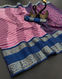 Gleaming Pink Digital Printed Dola Silk Saree With Traditional Blouse Piece