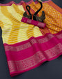 Precious Yellow Digital Printed Dola Silk Saree With Forbearance Blouse Piece