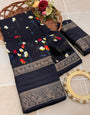 Classy Black Digital Printed Dola Silk Saree With Outstanding Blouse Piece