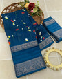 Pretty Blue Digital Printed Dola Silk Saree With Intricate Blouse Piece