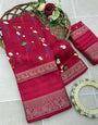 Innovative Red Digital Printed Dola Silk Saree With Conflate Blouse Piece