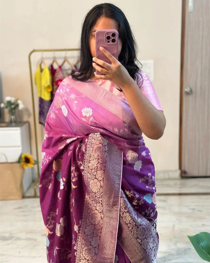 Magnificat Purple Soft Banarasi Silk Saree With Exuberant Blouse Piece