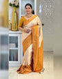 Alluring Beige Kanjivaram Silk Saree With Sonorous Blouse Piece