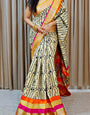 Murmurous Beige Digital Printed Dola Silk Saree With Conflate Blouse Piece